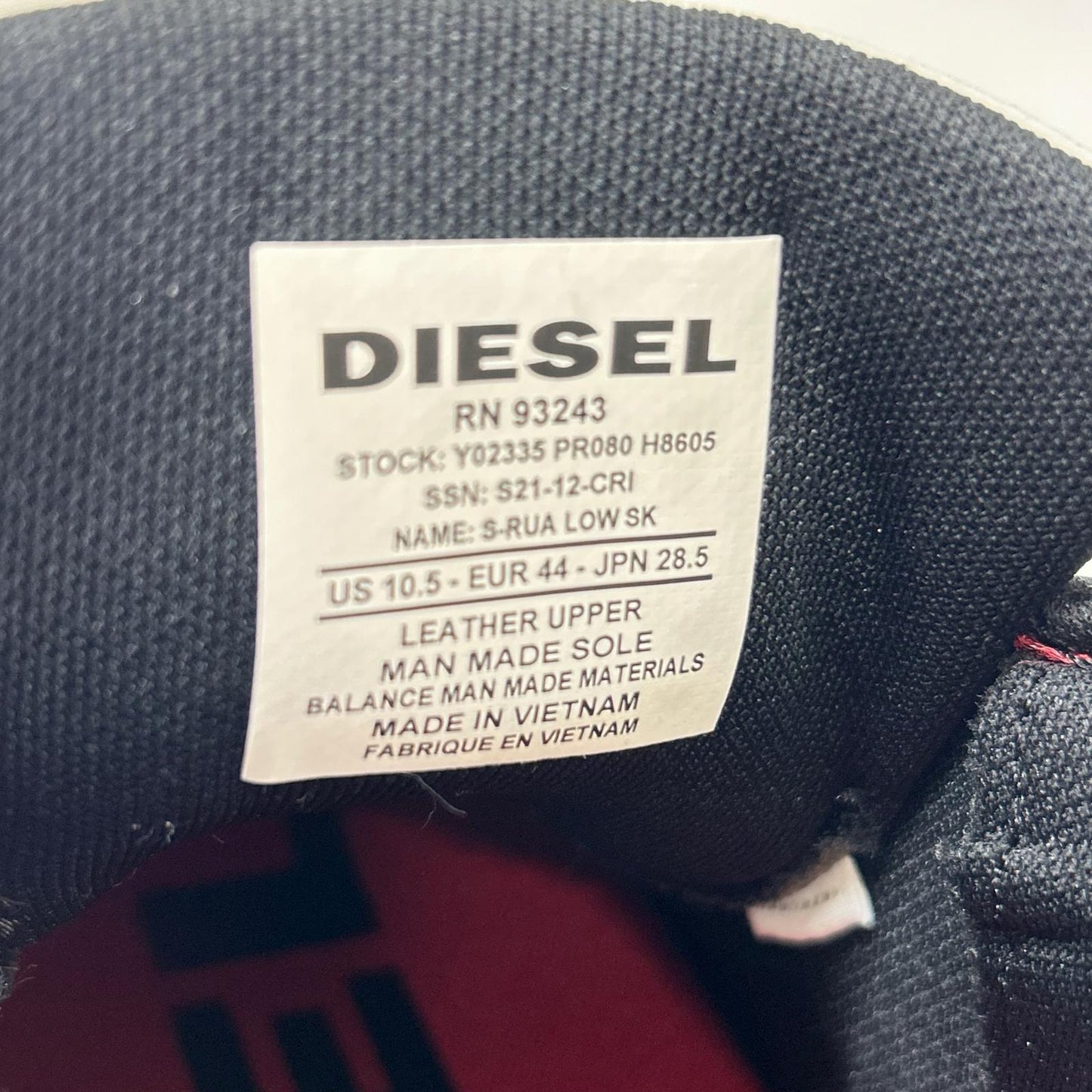 DIESEL S-RUA LOW SK Sneakers Red/Black/White Size 28.5