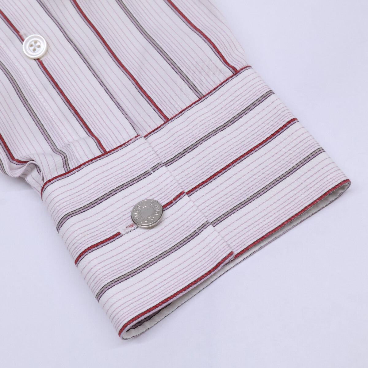 HERMES Striped Sellier Button Dress Shirt White/Red Size 40