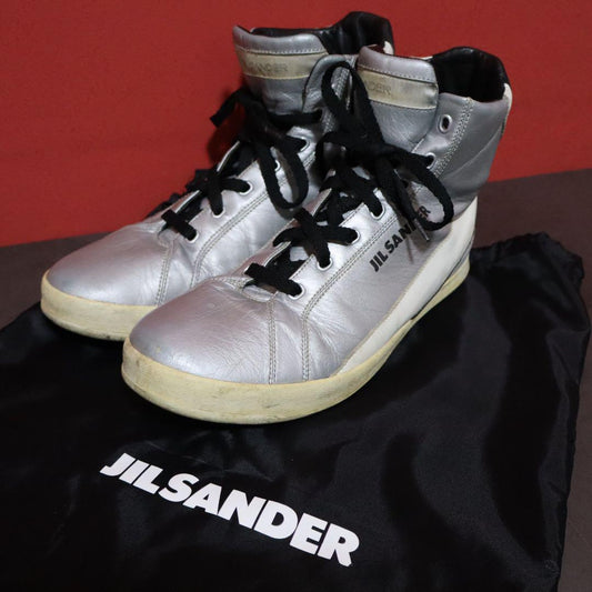 Jil Sander Metallic Silver Logo Sneakers Size 8