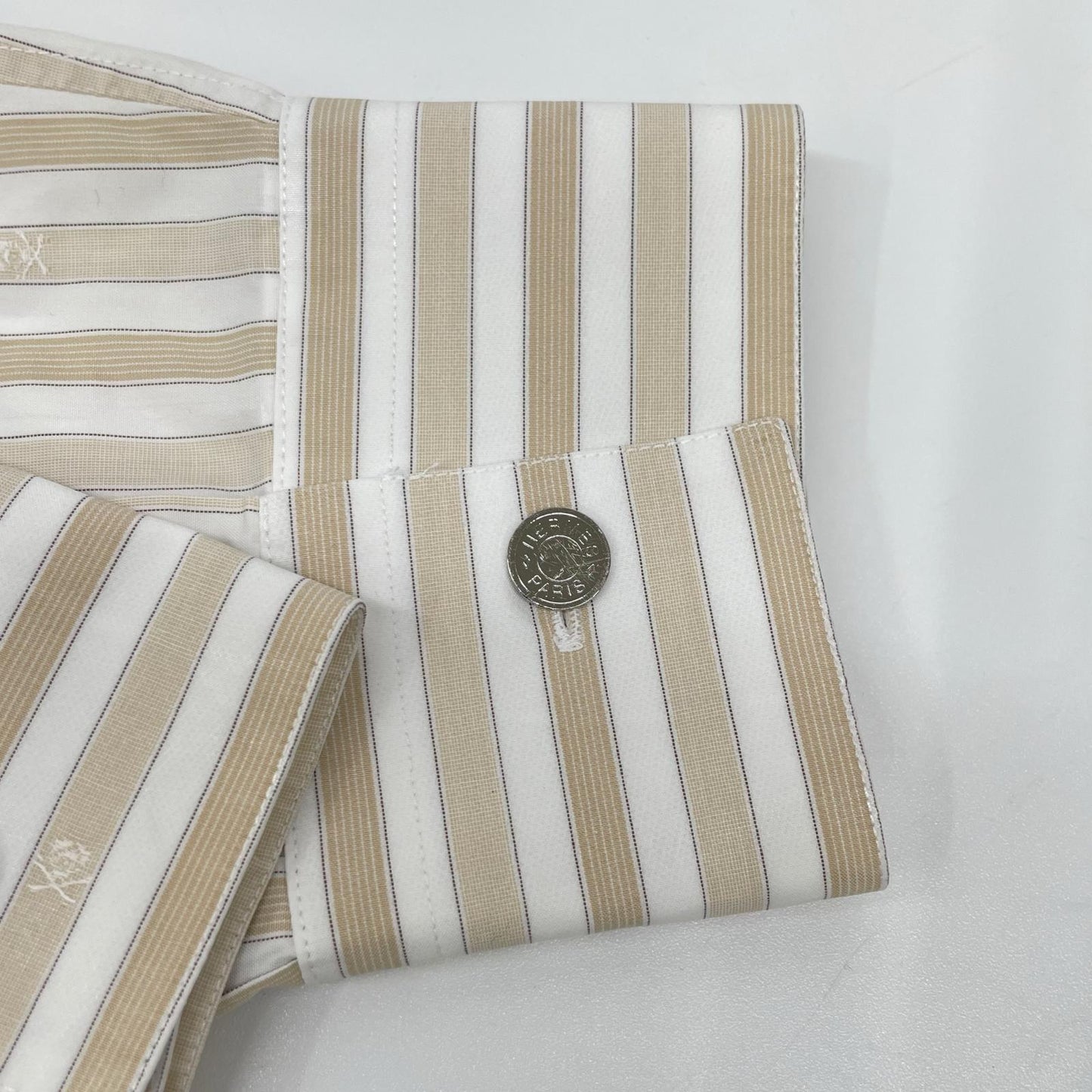 HERMES Striped Long Sleeve Shirt Beige/White Size 41/16