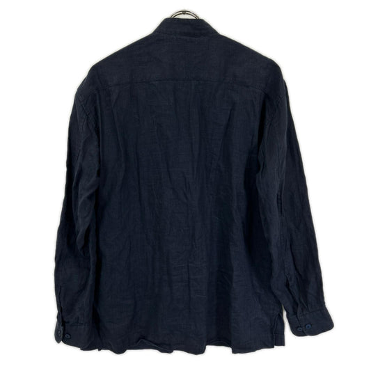 ISSEY MIYAKE MEN Navy Linen Band Collar Shirt Size 3