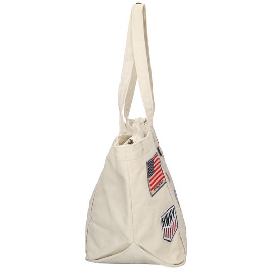 HUNTING WORLD Canvas Embossed Logo Patch Tote Bag White