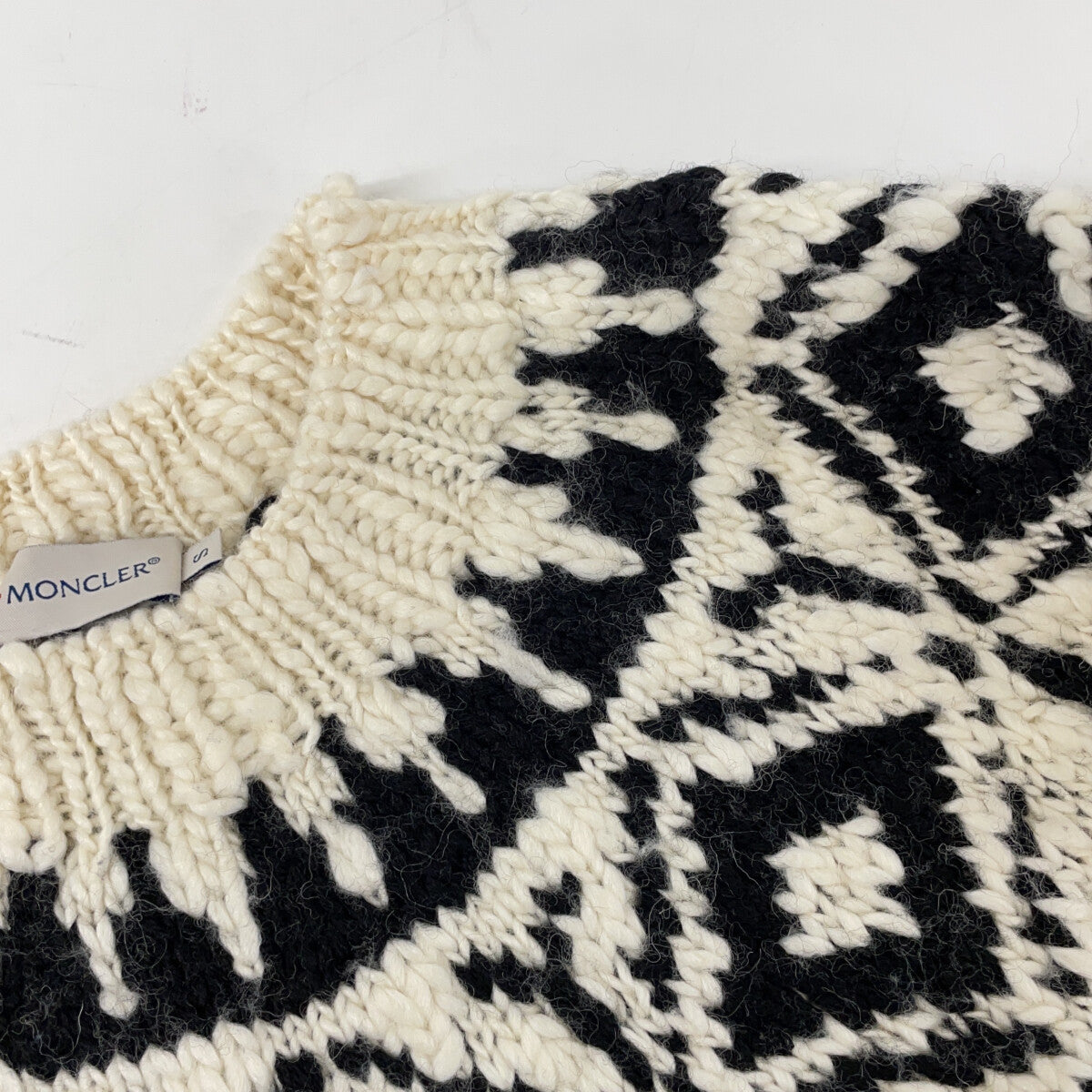 MONCLER MAGLIONE Wool Side Zip Knit White/Black Size S