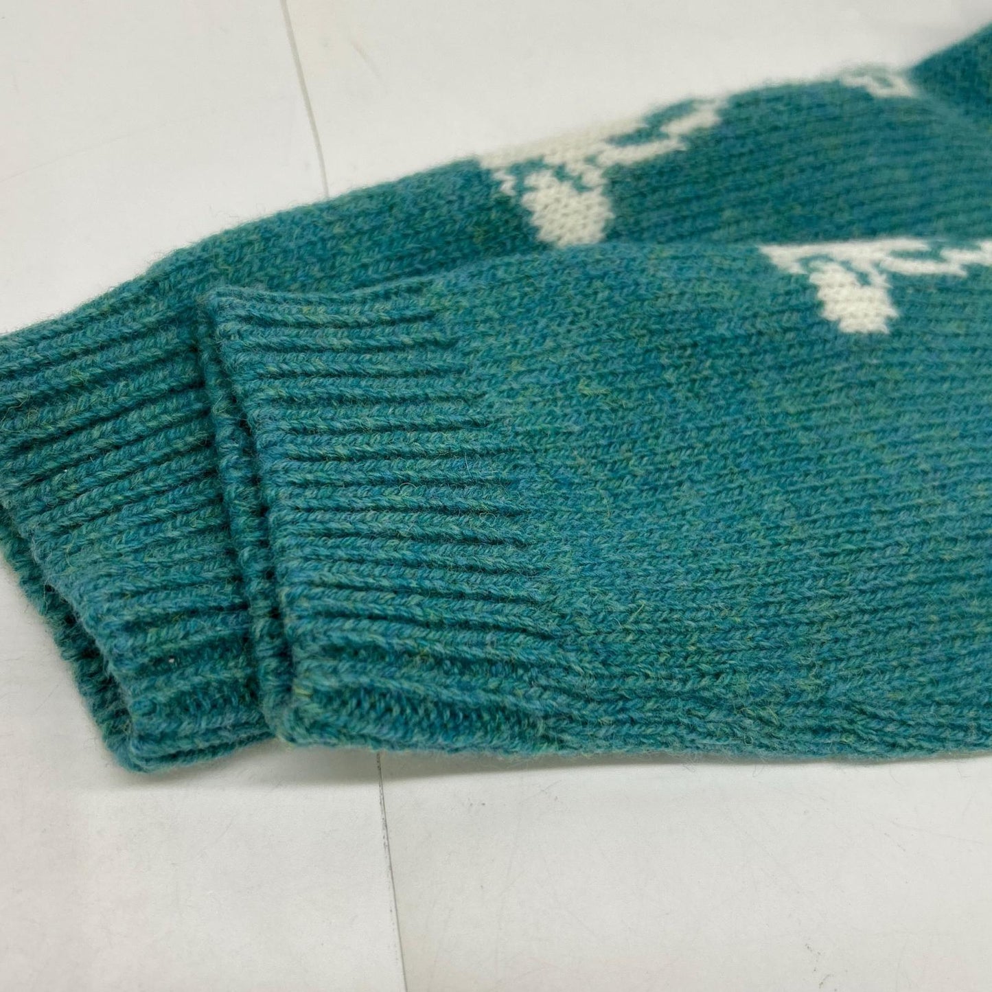 PRADA 16SS Rabbit Pattern Wool Sweater Blue-Green Size 46