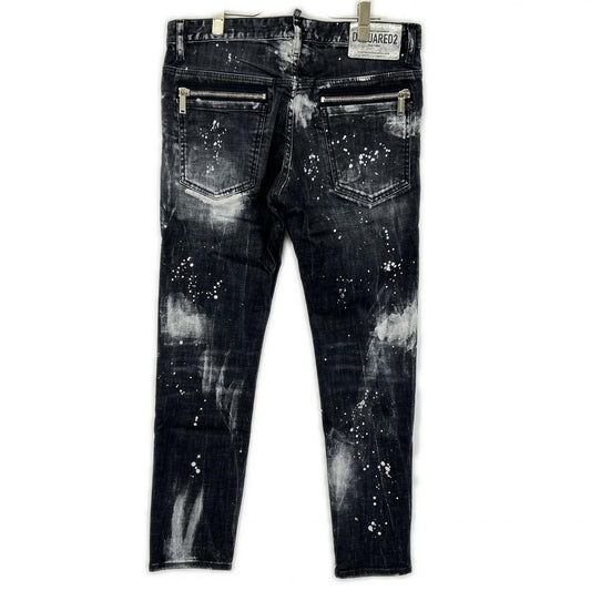 DSQUARED2 S71LB1283 Black Cotton Paint Skater Jeans Size 50