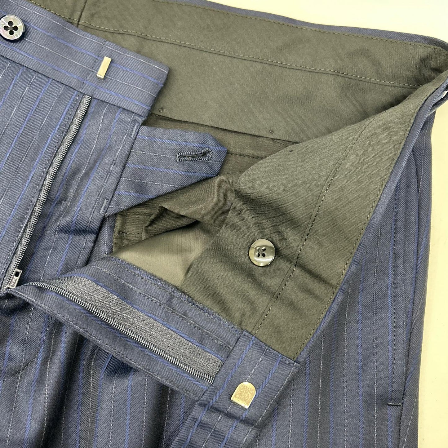 Global Style Navy Zegna Fabric Striped Suit