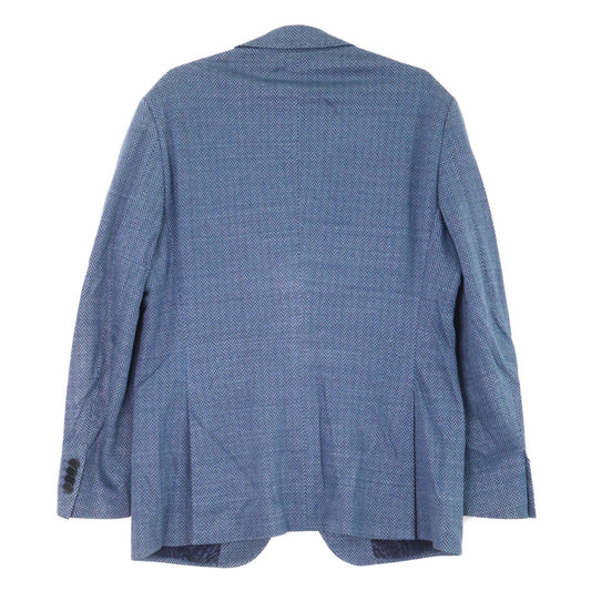 ETRO Navy Linen Herringbone Paisley-Lined 2B Blazer Size 52