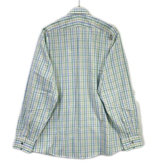 HERMES Green-Tone Check Selier Button Long Sleeve Shirt Size 41/16