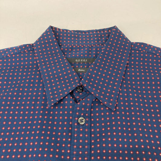 GUCCI Cotton Blend Flower Short Sleeve Shirt Navy Size 42
