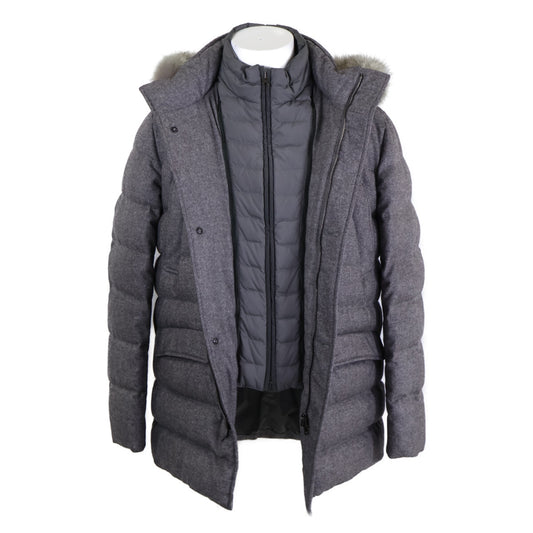 HERNO PIACENZA Cashmere Silk Fur Trim Jacket Gray Size 48