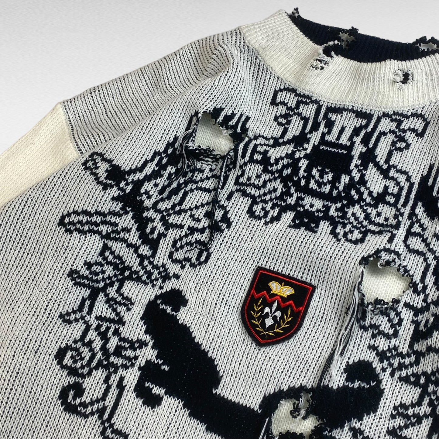GABRIELLE 90s Remake Boro Jacquard Knit Sweater Size M