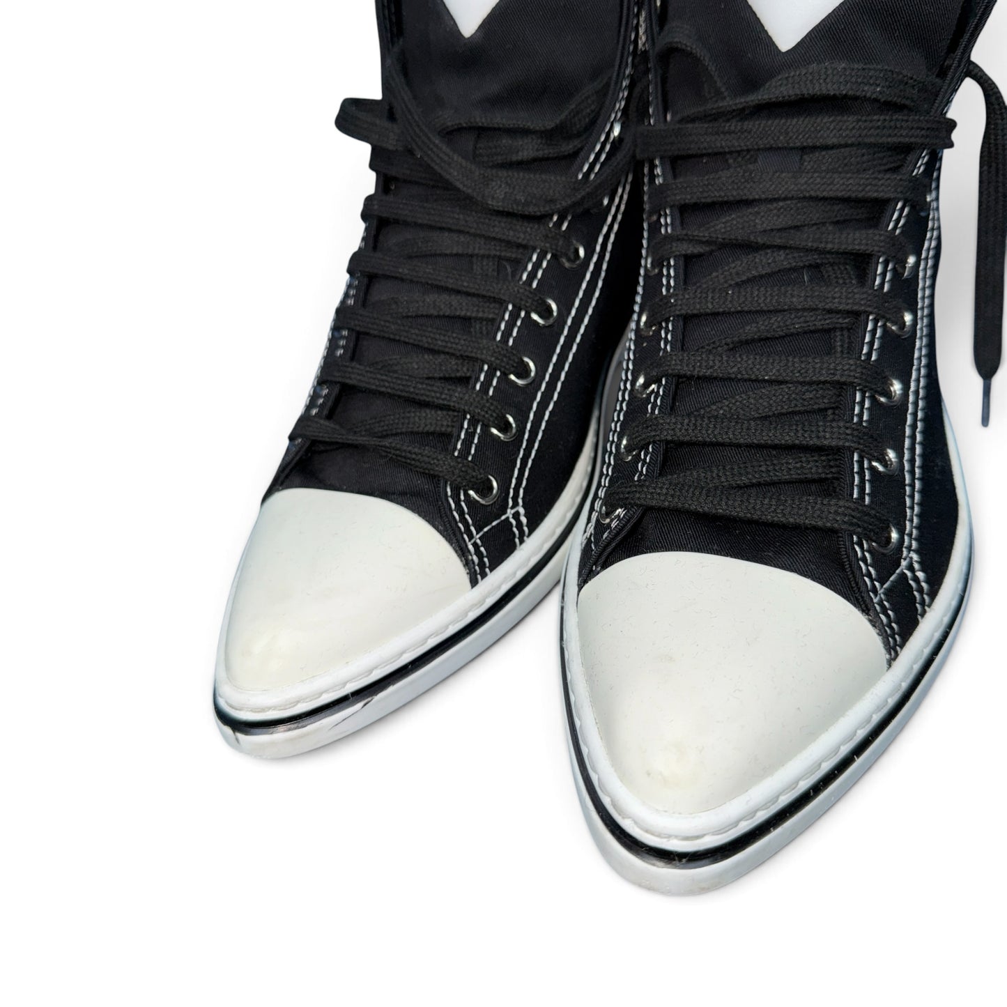 PRADA Sneakers Pointy High-Top Black Canvas Size 26.0cm
