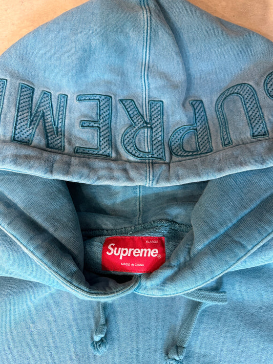 Supreme Overdyed Logo Hoodie Blue Size XL