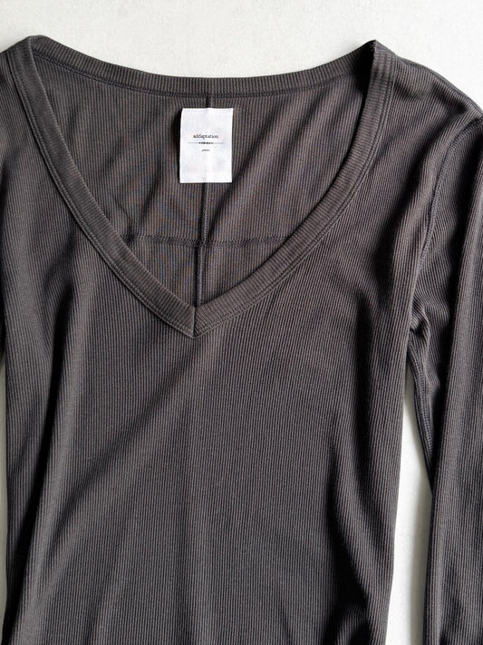 addaptation Ribbed Deep V-Neck Long Sleeve