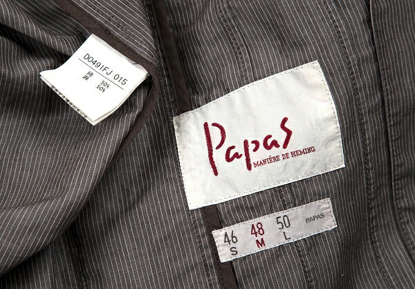 Papas Cotton Linen Stripe Tailored Blazer Brown-Gray Size M