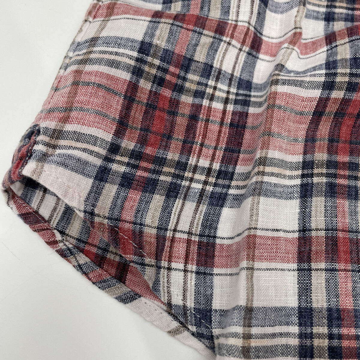 BRUNELLO CUCINELLI Linen Check Short Sleeve BD Shirt Size XS