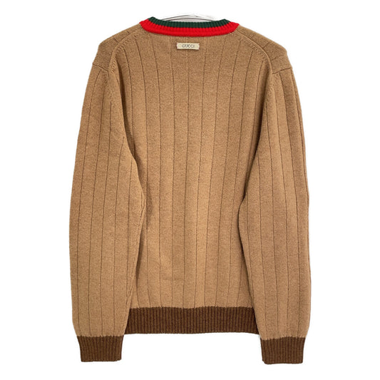 GUCCI Camel Rib Knit Sweater w/ Web Stripe Brown Size XL