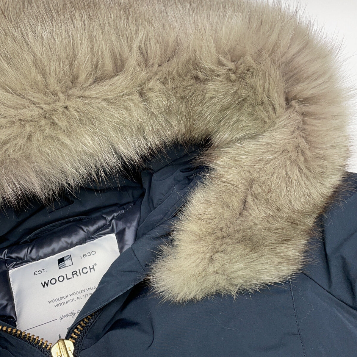 WOOLRICH IENA BOW BRIDGE Fox Fur Hooded Coat Navy Size XS