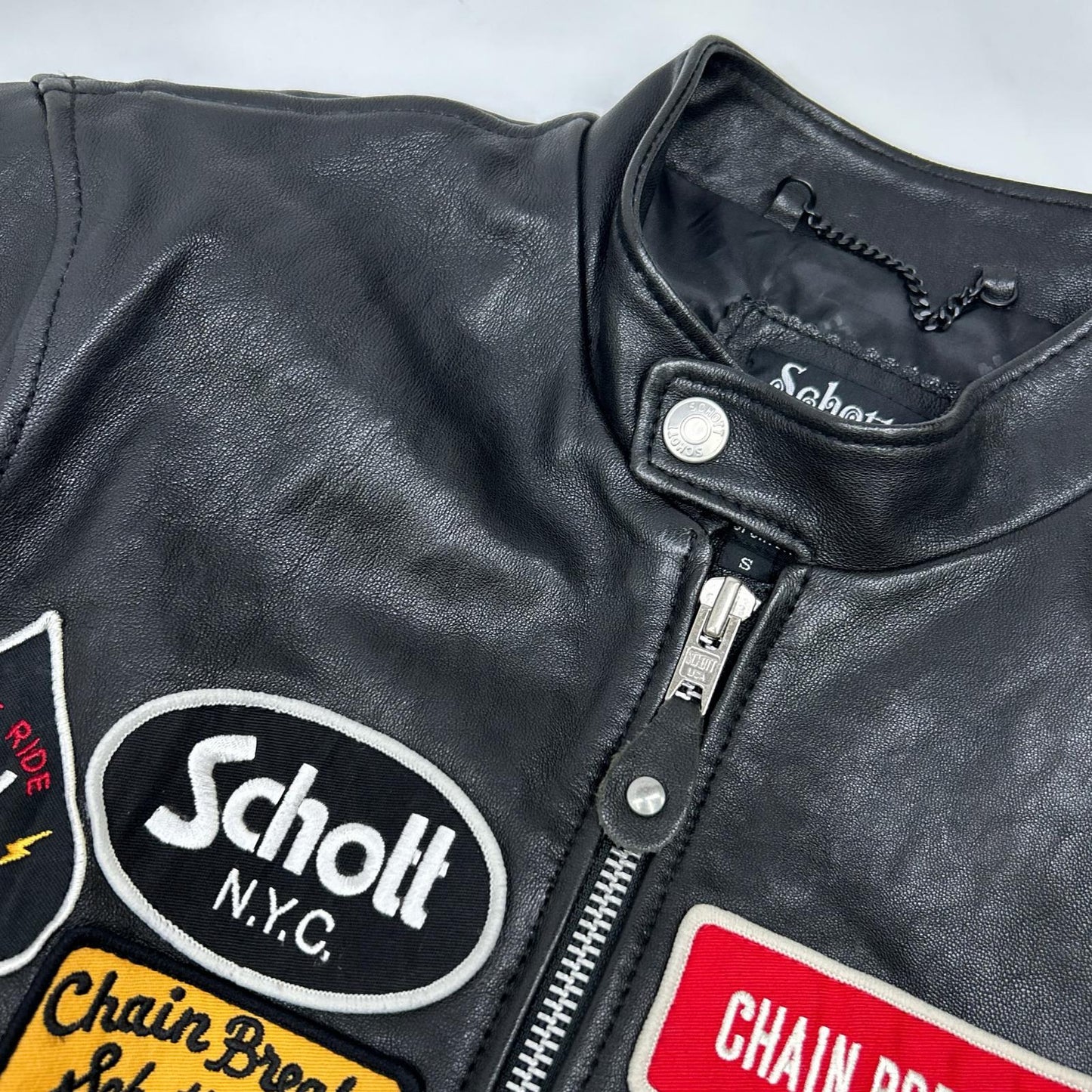 schott Lamb Leather Patch Jacket Black Size S