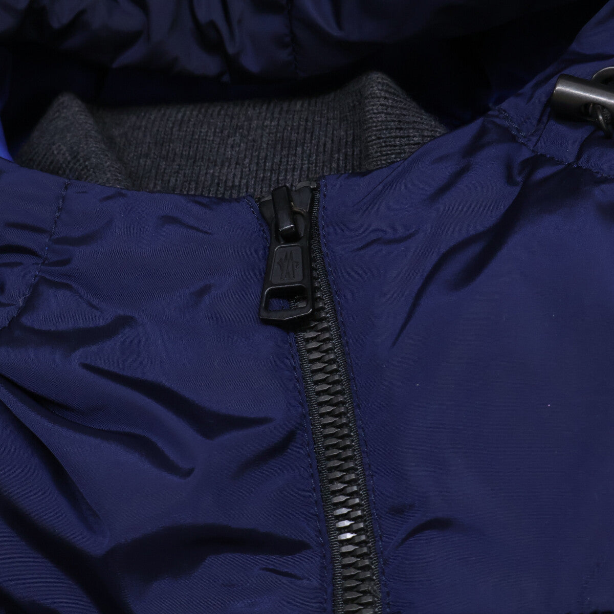 MONCLER Julio Check Wool Nylon Hooded Jacket Navy Size 2
