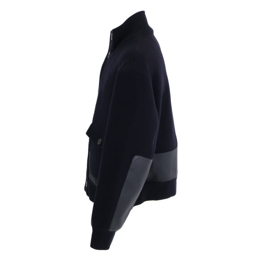 HERMES Wool Calfskin Stand Collar Combo Jacket Size 58