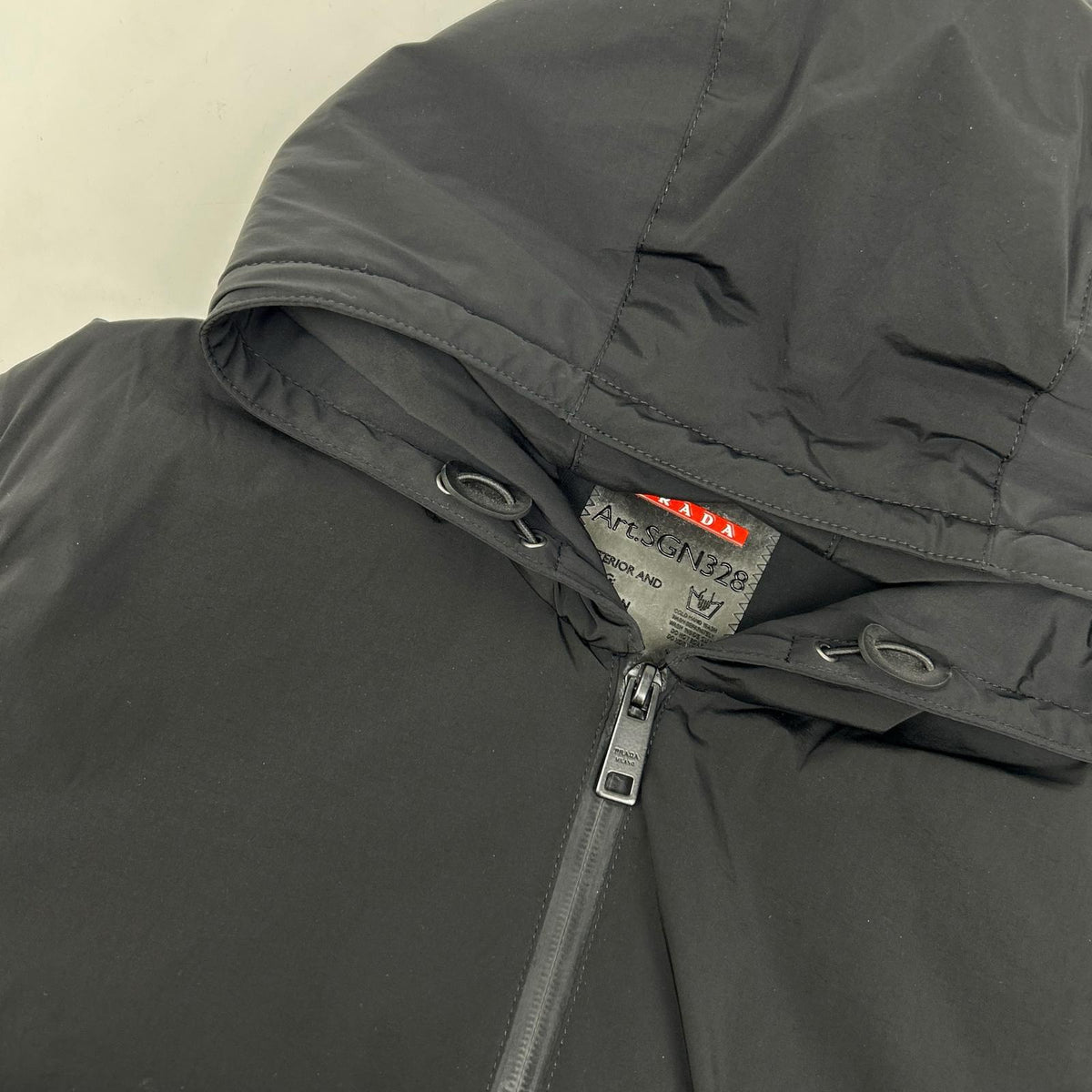 PRADA SPORT Black Hooded Nylon/Wool Patch Jacket Size 48