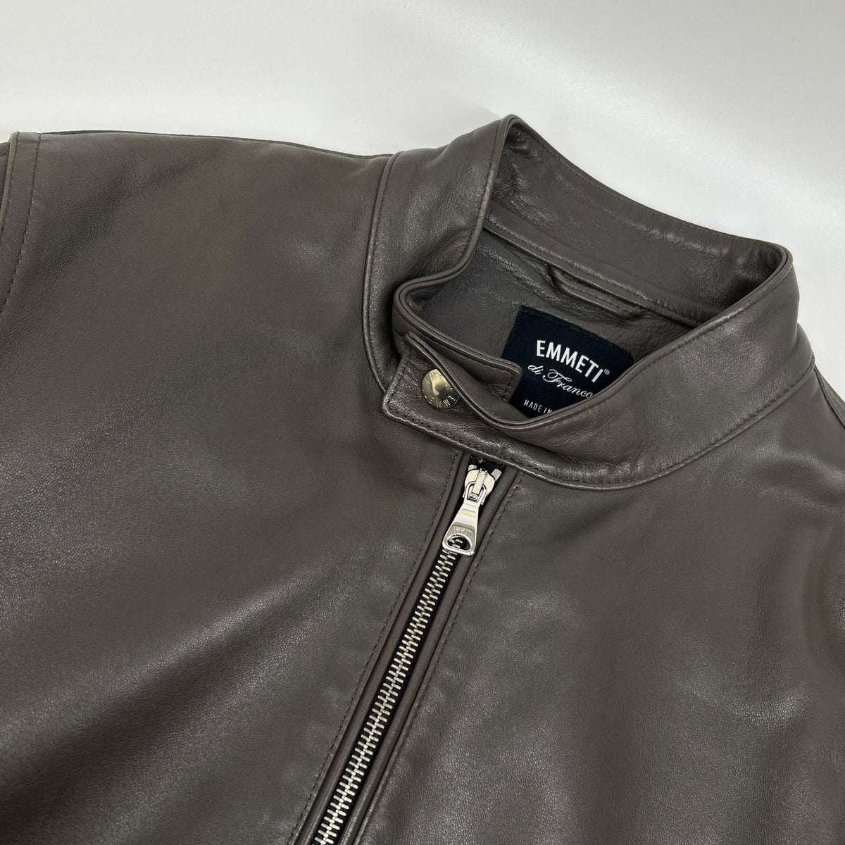EMMETI Andrea Lamb Nappa Leather Rider Jacket Greige Size 44
