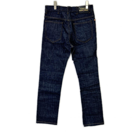 GUCCI Indigo Leather Patch Straight Jeans Size 30