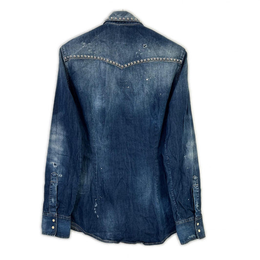 DSQUARED2 Studs Dungaree Denim Western Shirt Indigo Size 44
