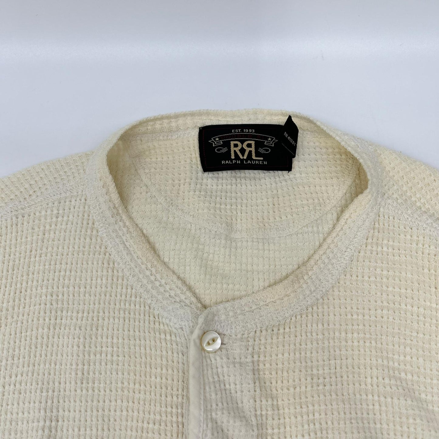 RRL Off-White Cotton Waffle Henley Long Sleeve Shirt Size XS