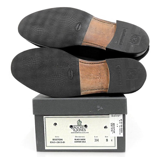 Crockett&Jones Black Suede Boston Coin Loafers Size 8E