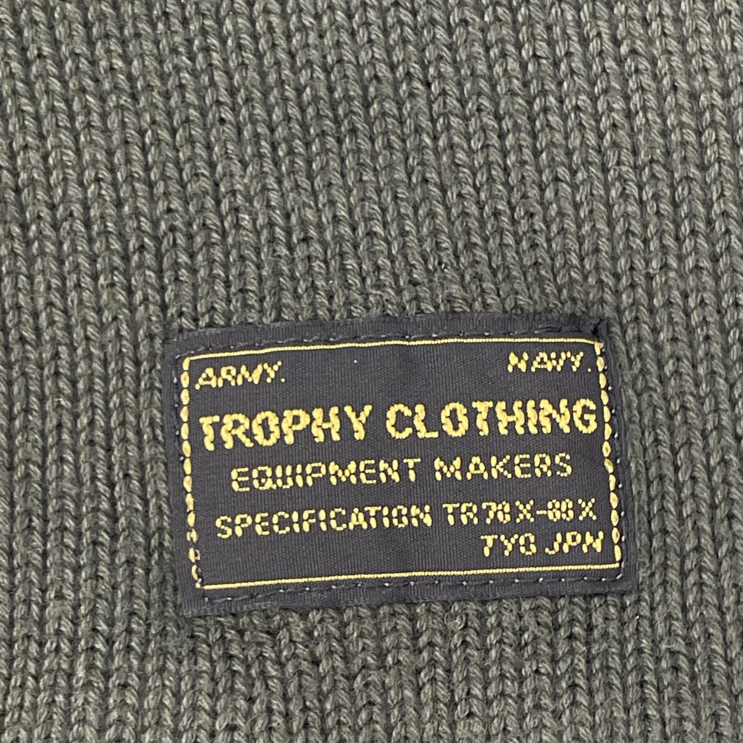 TROPHY CLOTHING Khaki Naval High Neck Long Sleeve Cotton Tee Size 38