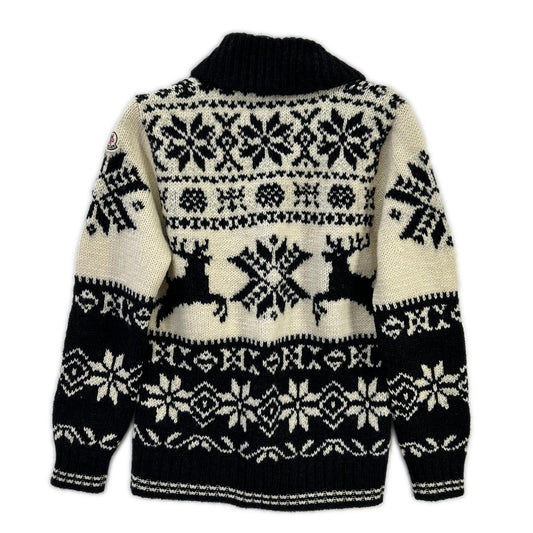 MAGLIONE TRICOT CARDIGAN x MONCLER Ivory Black Nordic Cowichan Sweater Size S