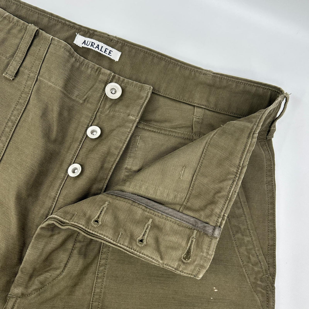 AURALEE 25AW Washed Baggy Satin Bleached Pants Green Size 5