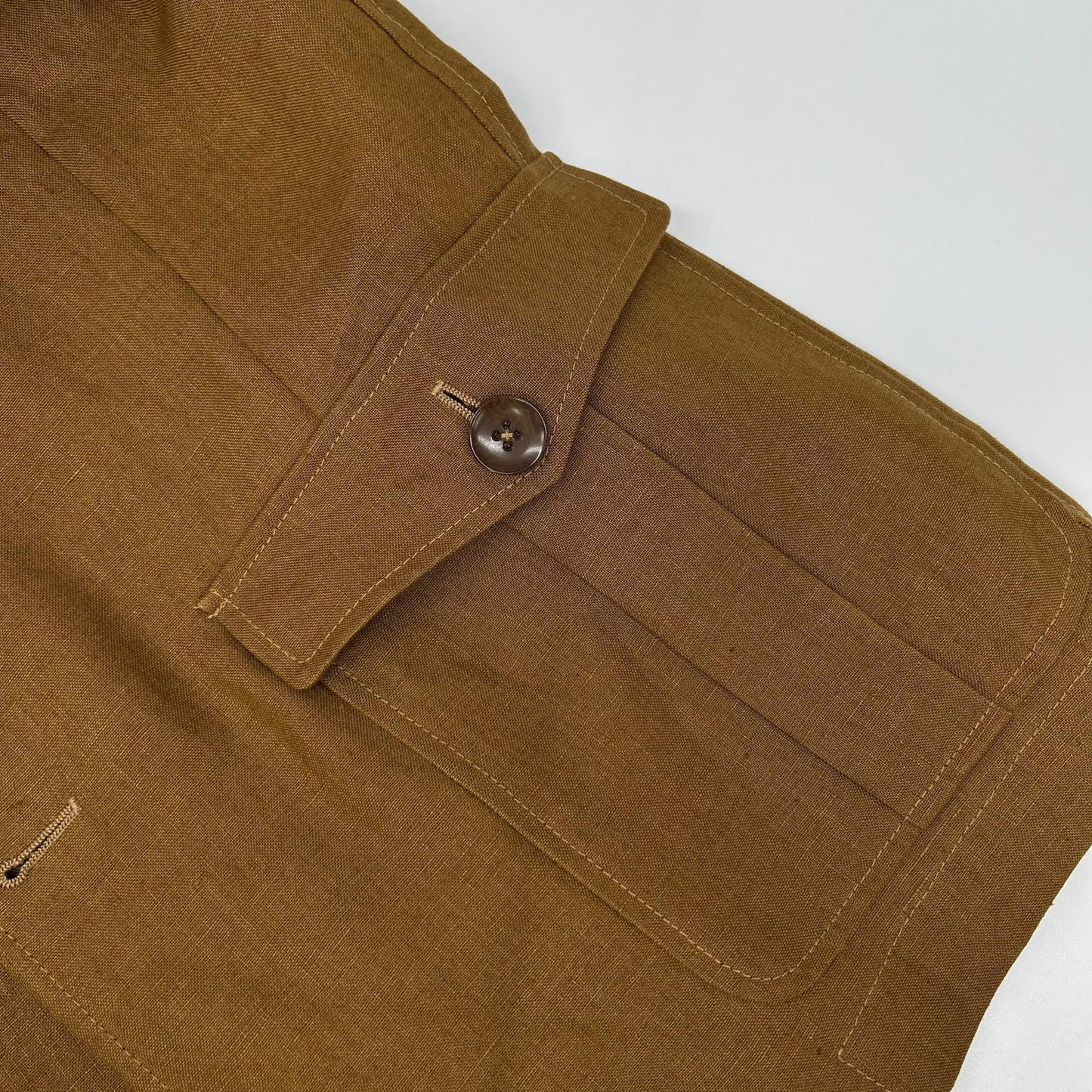 ELNEST Gibson Linen Stand Collar Safari Jacket Brown Size 50