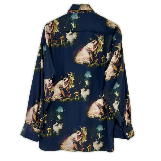 LAD MUSICIAN FW22 Navy Western Painting Big Shirt Size 42