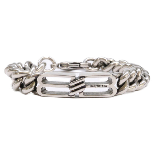 BALENCIAGA BB Icon Gourmette Link Bracelet Silver Size M