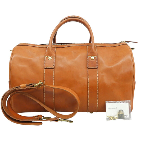 HERZ V-23 Leather Zipper Boston Bag Camel Size M