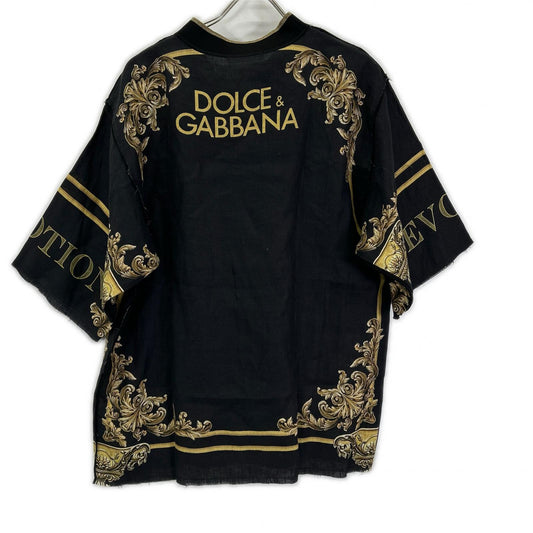 DOLCE&GABBANA DGLOVE Black Linen Short Sleeve Big Size 48
