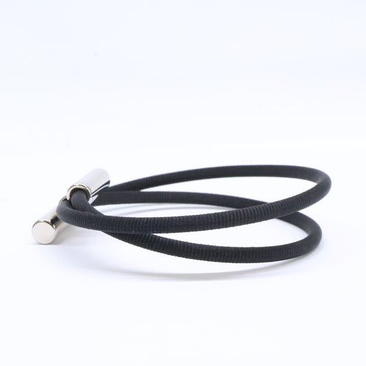 HERMES Black/Silver Tourni Tresse Fabric Bracelet