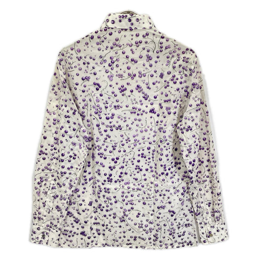 HERMES Cotton Blueberry Pattern Shirt White/Purple Size 40