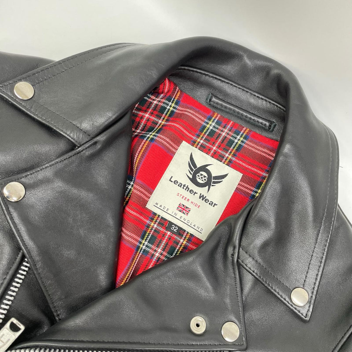 666 Black LJM-1TF Tartan Lining Side Rider Jacket Size 32