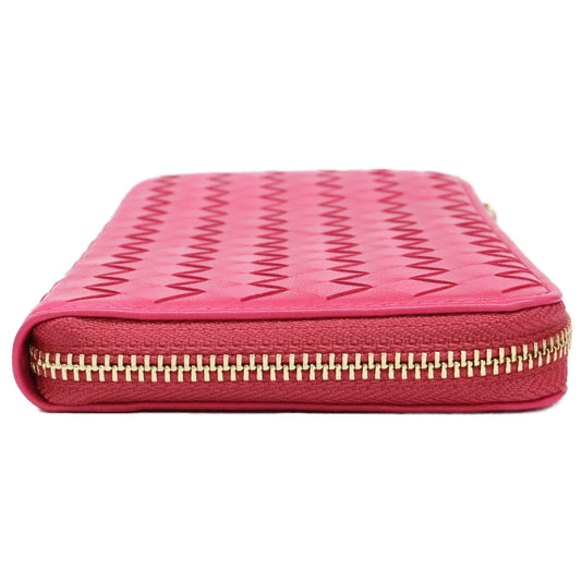WAKO Lambskin Woven L-Zip Long Wallet Rose