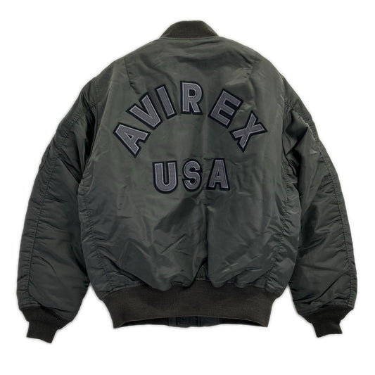 AVIREX SAME COLOR LOGO MA-1 Bomber Jacket Khaki Size XL