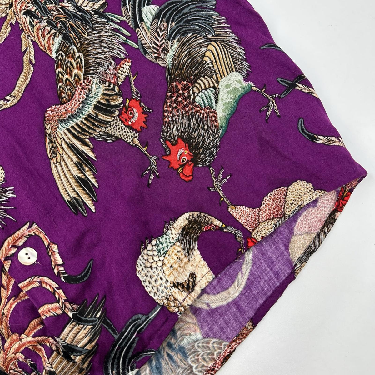 NIPOALOHA Ito Jakuchu Game Cock Rayon Shirt Purple Size 1