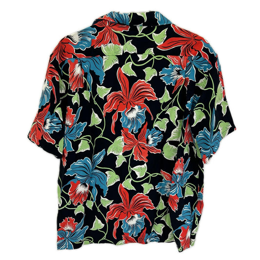 SUN SURF Cattleya Orchid Aloha Shirt Black Size M