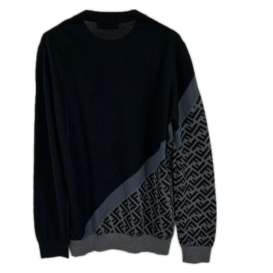 FENDI 23AW Asymmetric Zucca Wool Crewneck Knit Black Size 54