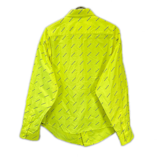 BALENCIAGA 2020 Neon Yellow Cotton Logo Print Shirt Size 34