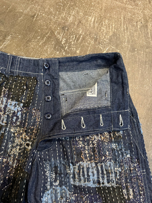 Vintage Indigo Cotton Sashiko Patch Shorts Size XS
