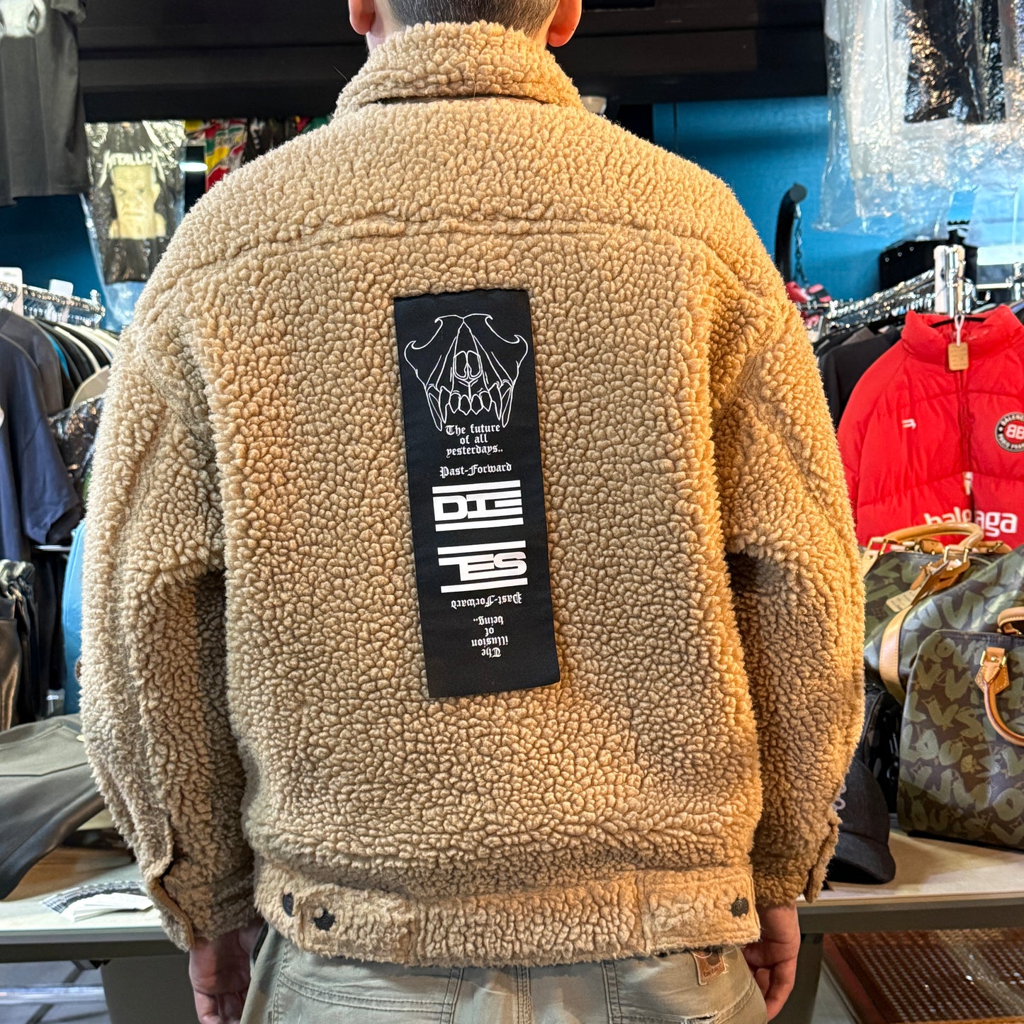 DIESEL Patchwork Boa Fleece Jacket Check Lining Size XS